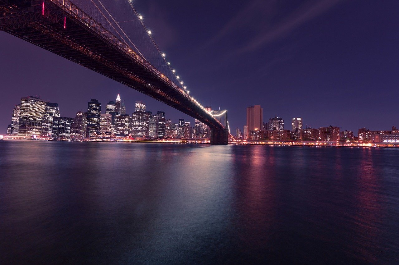 new york city, brooklyn bridge, night